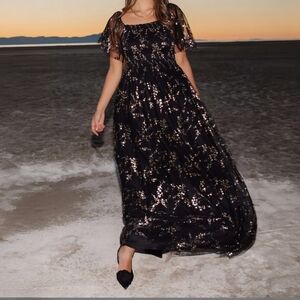 Baltic Born Cassandra Tulle Maxi Dress Plus Size 1X Black Metallic New With Tags